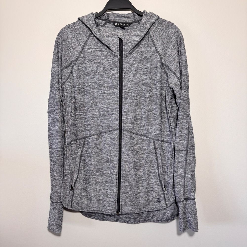 Athleta Heather Baja UPF Hooded Full‎ Zip Jacket Charcoal Grey Heather Large